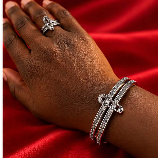 Silver-Tone Safety Pin Ring and Bracelet Set