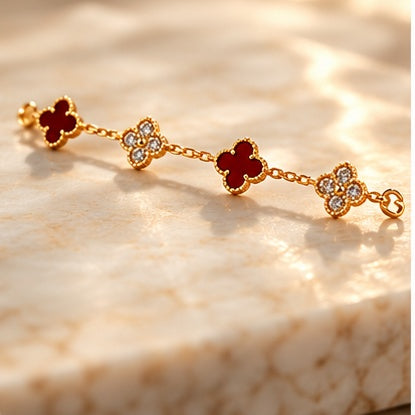 Ensemble Bague Et Bracelet Trèfle Rouge