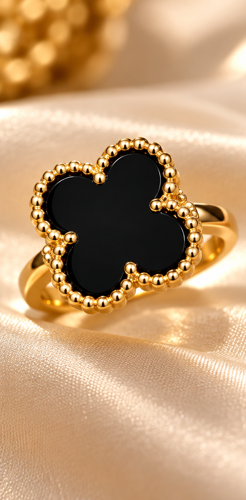 Ensemble Bague Et Bracelet Trèfle Noir