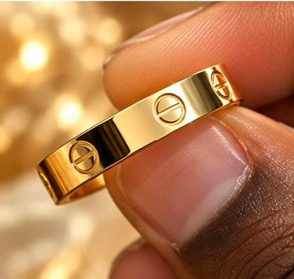 Bijoux de Luxe - Bracelet et Bague Doré en Acier Inoxydable
